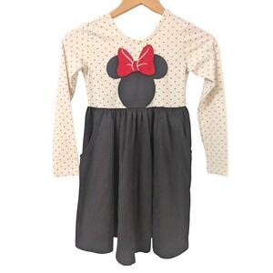 Disney Hanna Andersson Minnie Mouse Dress Girls Size 8 Black White Long Sleeve